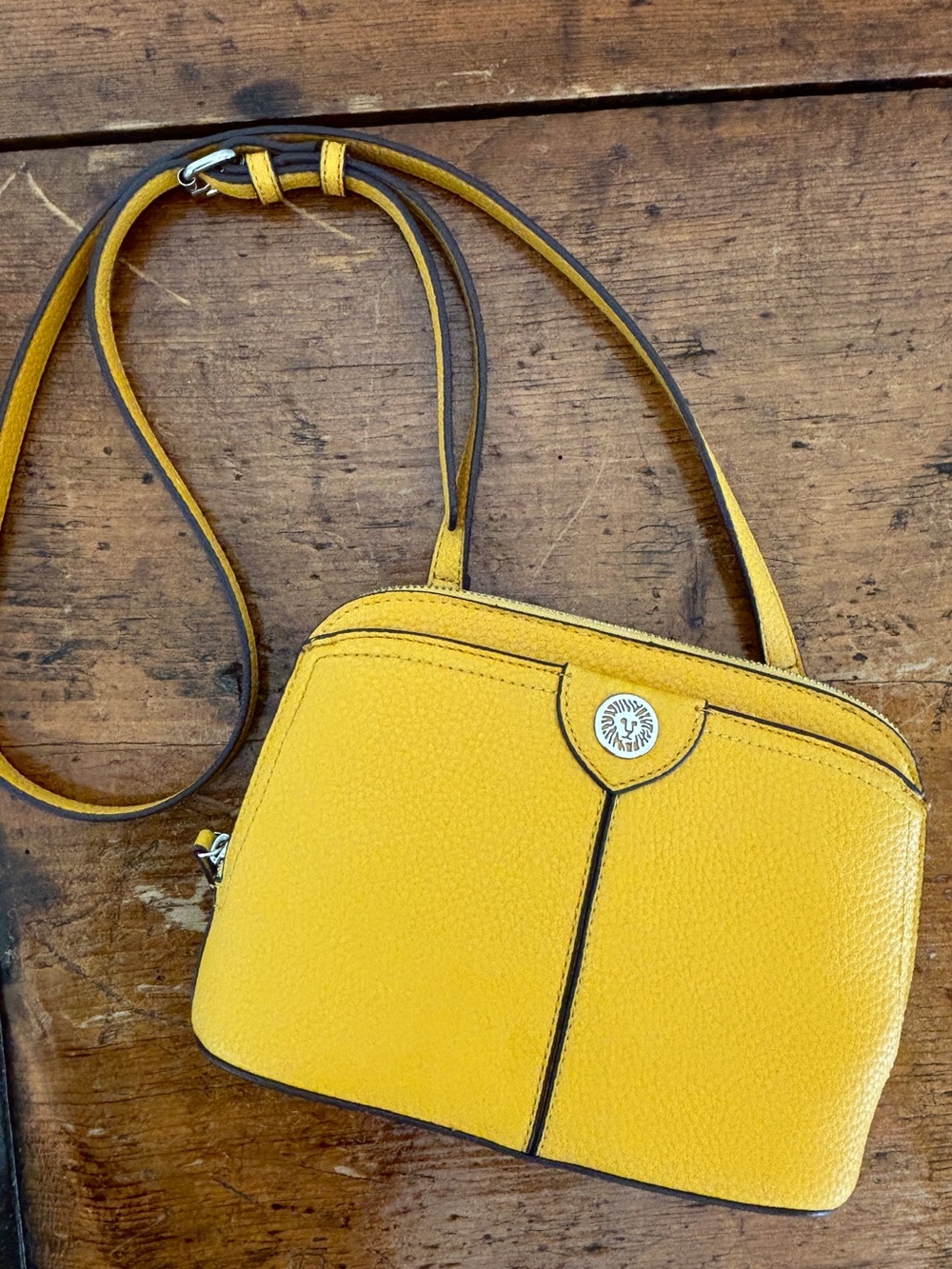 Anne Klein Mustard Yellow Pebbled Crossbody Bag Black Trim